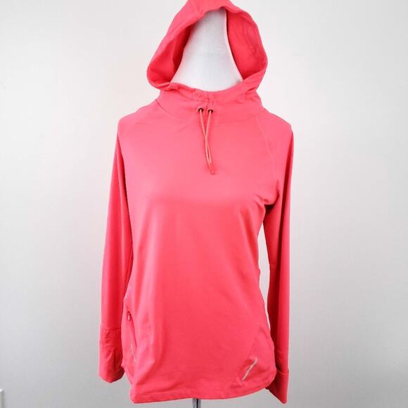 Layer8 Neon Orange Fleece Line Hoodie Athletic Large Winter Running Thumb Holes - Picture 1 of 6
